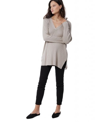 Women's Maternity Side Zip Nursing Sweater Tan/Beige $46.44 Sweaters