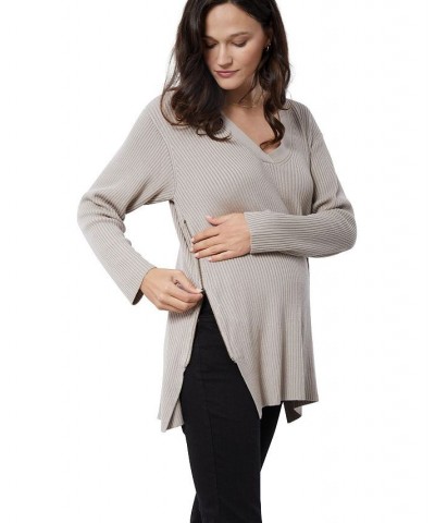 Women's Maternity Side Zip Nursing Sweater Tan/Beige $46.44 Sweaters