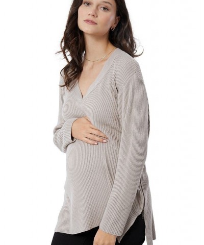 Women's Maternity Side Zip Nursing Sweater Tan/Beige $46.44 Sweaters