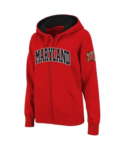 Women's Red Maryland Terrapins Arched Name Full-Zip Hoodie Red $31.85 Sweatshirts