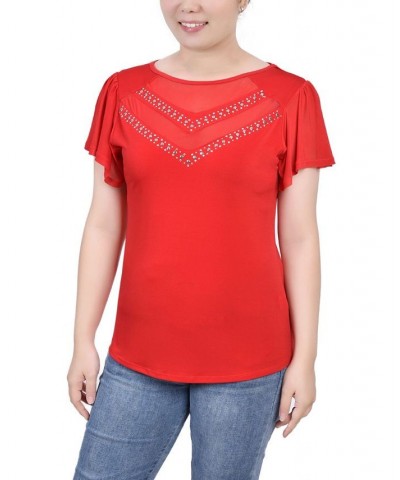 Petite Studded Short Flutter Sleeve Top Tango Red $12.30 Tops