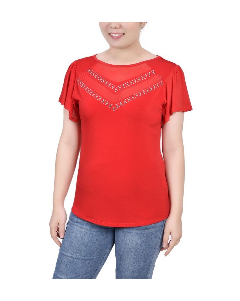 Petite Studded Short Flutter Sleeve Top Tango Red $12.30 Tops