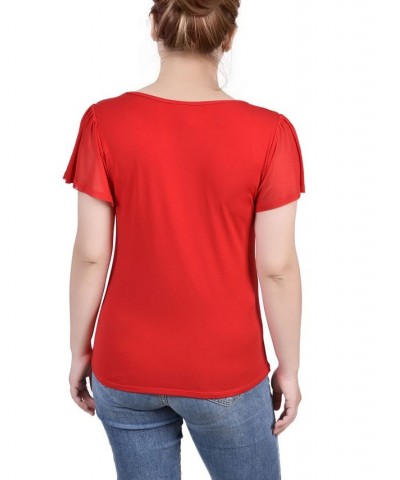 Petite Studded Short Flutter Sleeve Top Tango Red $12.30 Tops