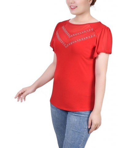 Petite Studded Short Flutter Sleeve Top Tango Red $12.30 Tops