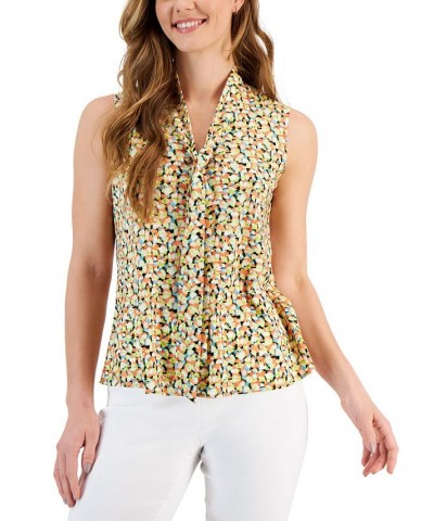 Petite Floral-Print Tie-Front Blouse Papaya Multi $33.81 Tops