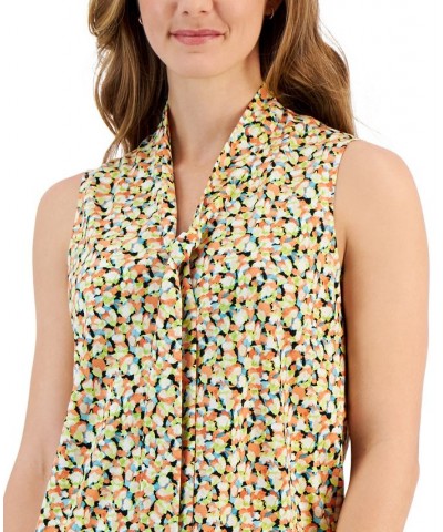 Petite Floral-Print Tie-Front Blouse Papaya Multi $33.81 Tops