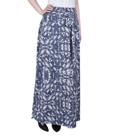 Petite Printed Maxi Skirt with Sash Waist Tie Black Gold Floral $11.78 Skirts