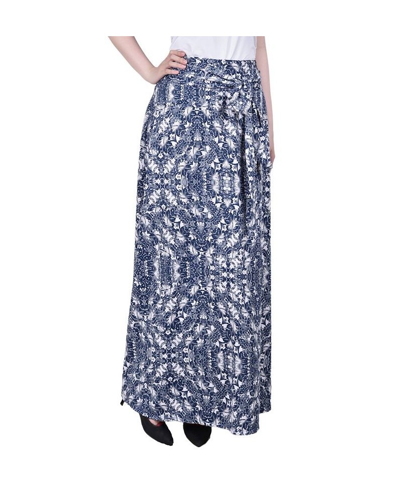 Petite Printed Maxi Skirt with Sash Waist Tie Black Gold Floral $11.78 Skirts