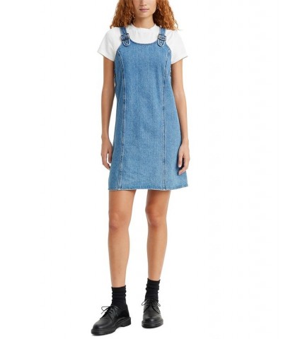 Women's Alyssa Denim Jumper Dress Blue $37.09 Dresses