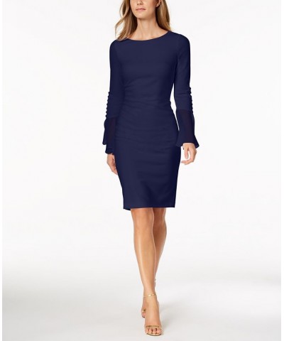 Chiffon-Bell-Sleeve Sheath Dress Blue $40.99 Dresses