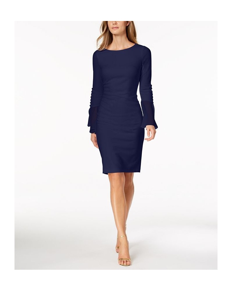 Chiffon-Bell-Sleeve Sheath Dress Blue $40.99 Dresses