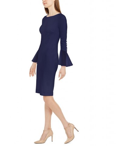 Chiffon-Bell-Sleeve Sheath Dress Blue $40.99 Dresses