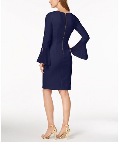 Chiffon-Bell-Sleeve Sheath Dress Blue $40.99 Dresses