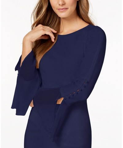 Chiffon-Bell-Sleeve Sheath Dress Blue $40.99 Dresses