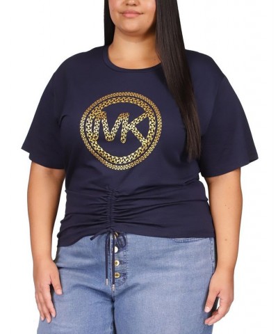 Plus Size Chain-Logo Ruched-Front Top Blue $44.10 Tops