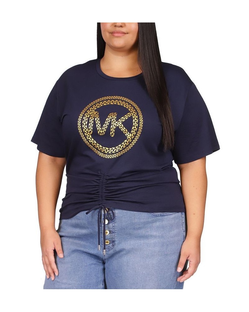 Plus Size Chain-Logo Ruched-Front Top Blue $44.10 Tops