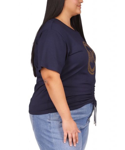 Plus Size Chain-Logo Ruched-Front Top Blue $44.10 Tops