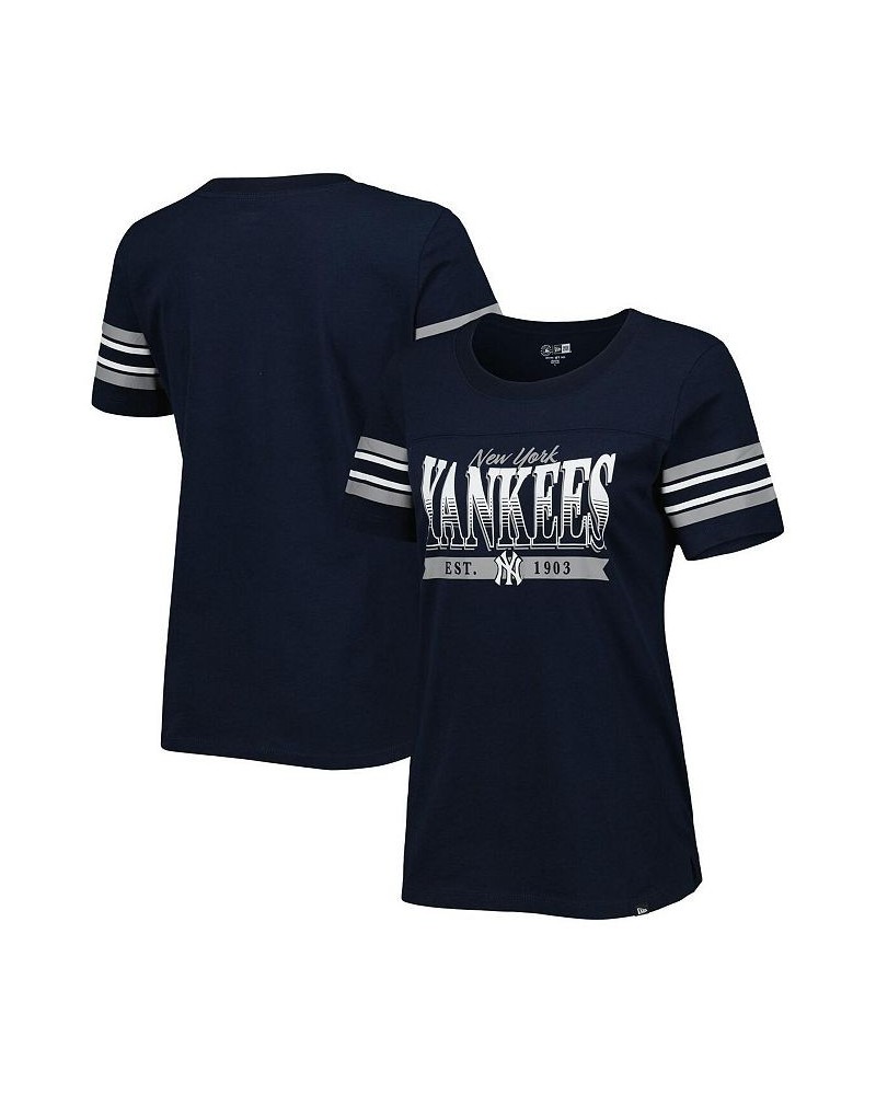 Women's Navy New York Yankees Team Stripe T-shirt Navy $25.75 Tops