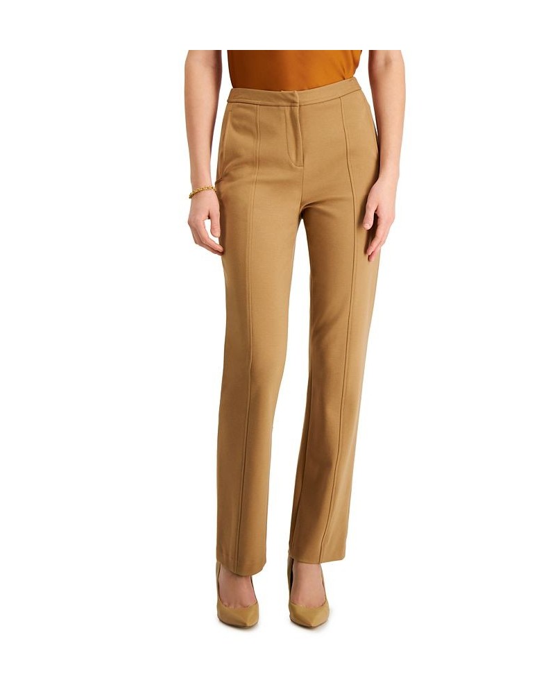 Women's Seamed-Front Straight-Leg Pants Camel $53.60 Pants