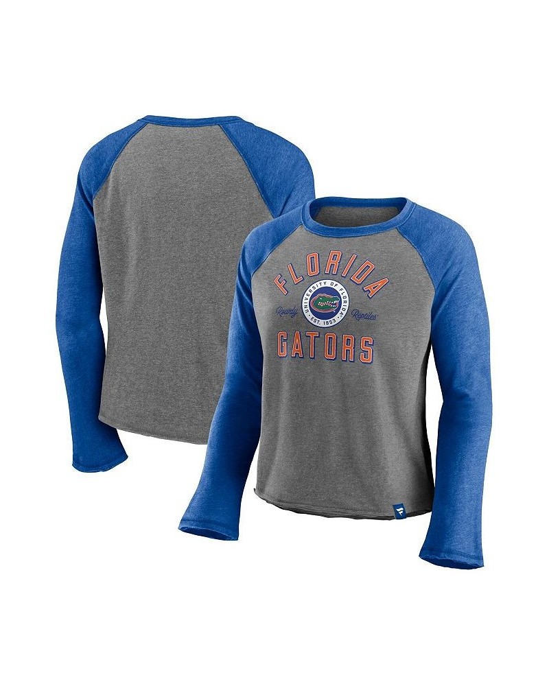 Women's Florida Gators Competitive Edge Cropped Raglan Long Sleeve T-shirt Heathered Gray, Heathered Royal $17.22 Tops