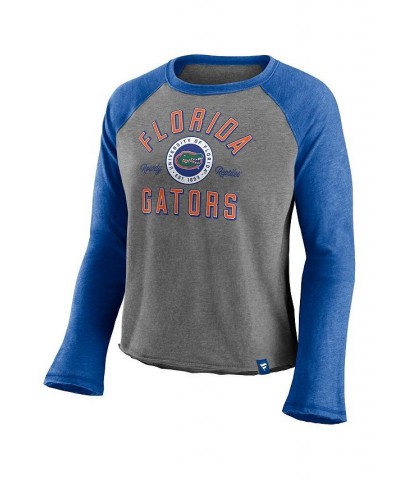 Women's Florida Gators Competitive Edge Cropped Raglan Long Sleeve T-shirt Heathered Gray, Heathered Royal $17.22 Tops