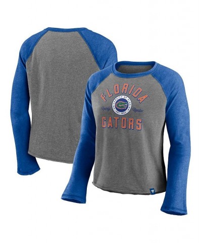 Women's Florida Gators Competitive Edge Cropped Raglan Long Sleeve T-shirt Heathered Gray, Heathered Royal $17.22 Tops