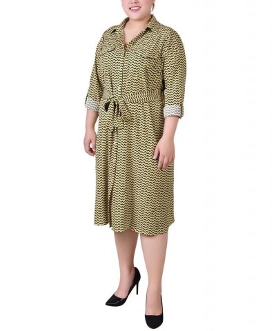 Plus Size Printed Shirt Dress Gold-Tone Black Chevron $19.92 Dresses