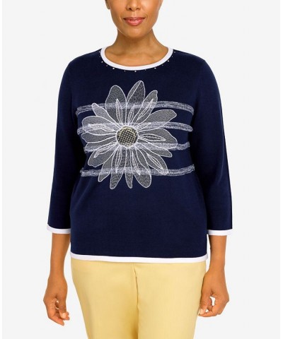 Petite Bright Idea Sunflower Sweater Navy $31.45 Sweaters