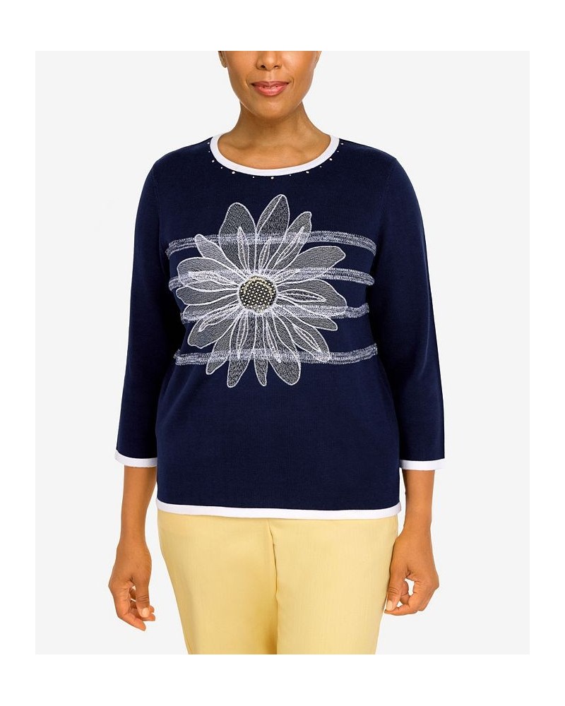 Petite Bright Idea Sunflower Sweater Navy $31.45 Sweaters