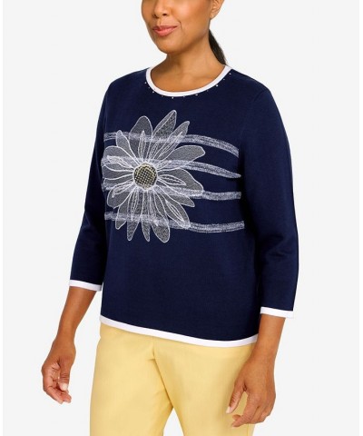 Petite Bright Idea Sunflower Sweater Navy $31.45 Sweaters