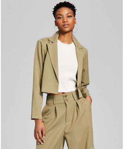 Women's Cropped Single Button Notched Collar Blazer Green $23.15 Jackets