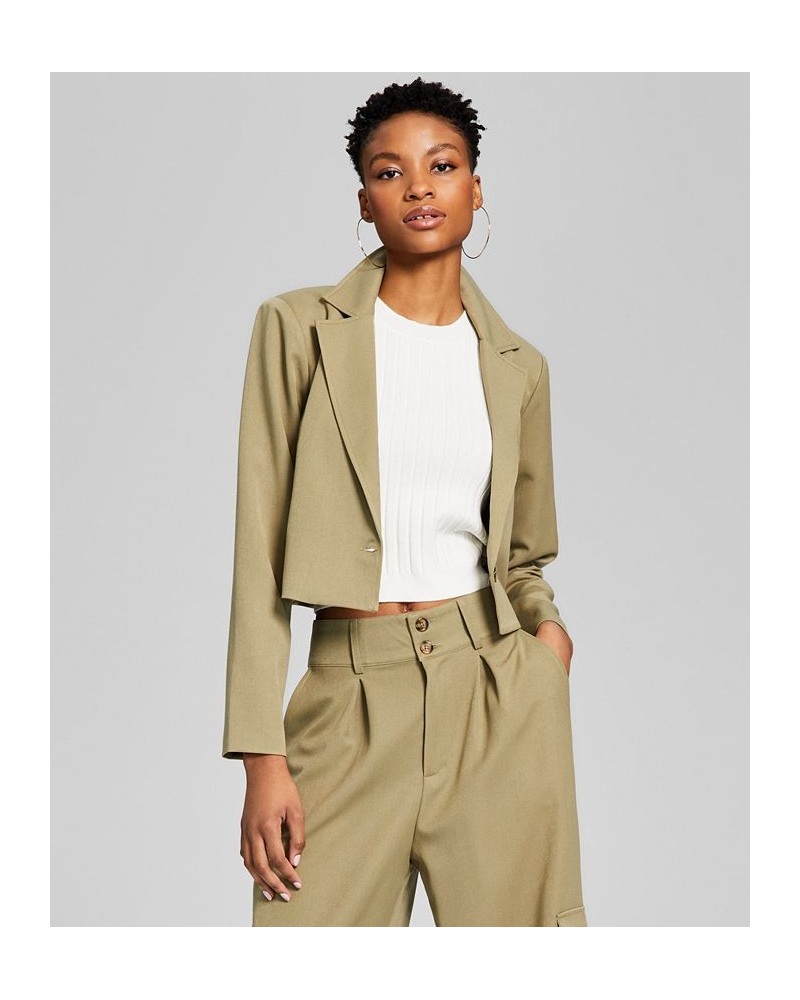 Women's Cropped Single Button Notched Collar Blazer Green $23.15 Jackets