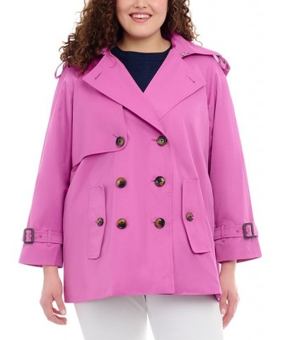 Women's Plus Size Hooded Double-Breasted Trench Coat Purple $63.92 Coats