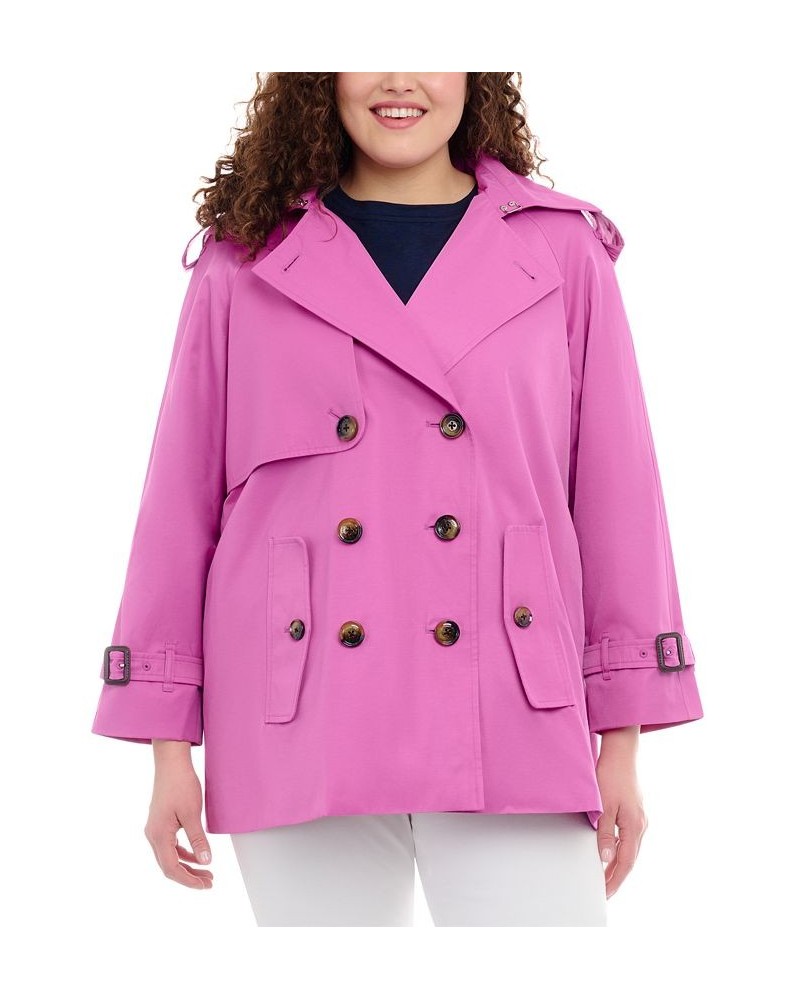 Women's Plus Size Hooded Double-Breasted Trench Coat Purple $63.92 Coats