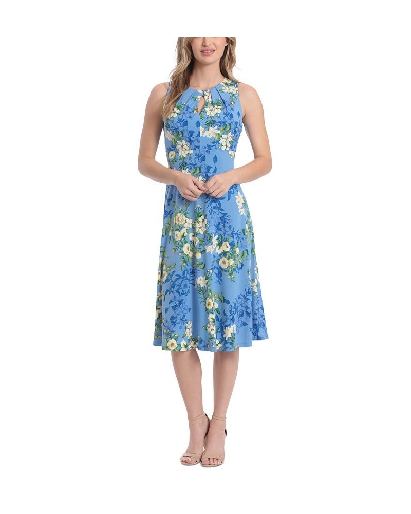 Petite Pleated Keyhole Floral-Print Midi Dress Blue $50.49 Dresses