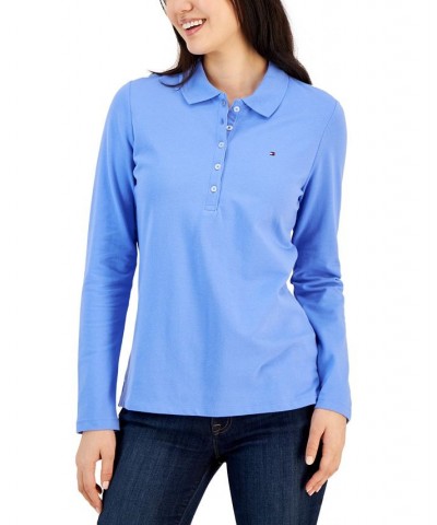 Women's Logo Long-Sleeve Polo Shirt French Blue $20.85 Tops