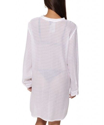 Women's Button-Front Long-Sleeve Shirt Cover-Up White $42.90 Swimsuits