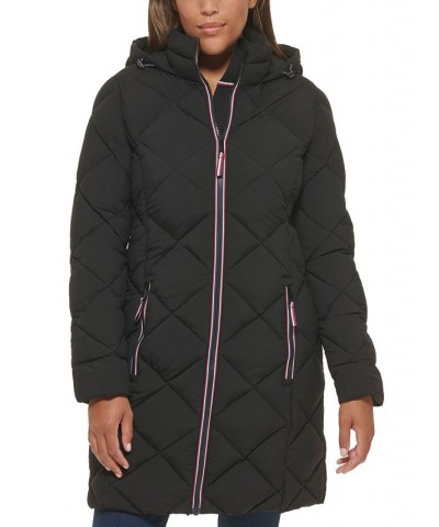 Women's Hooded Quilted Puffer Coat Black $46.50 Coats