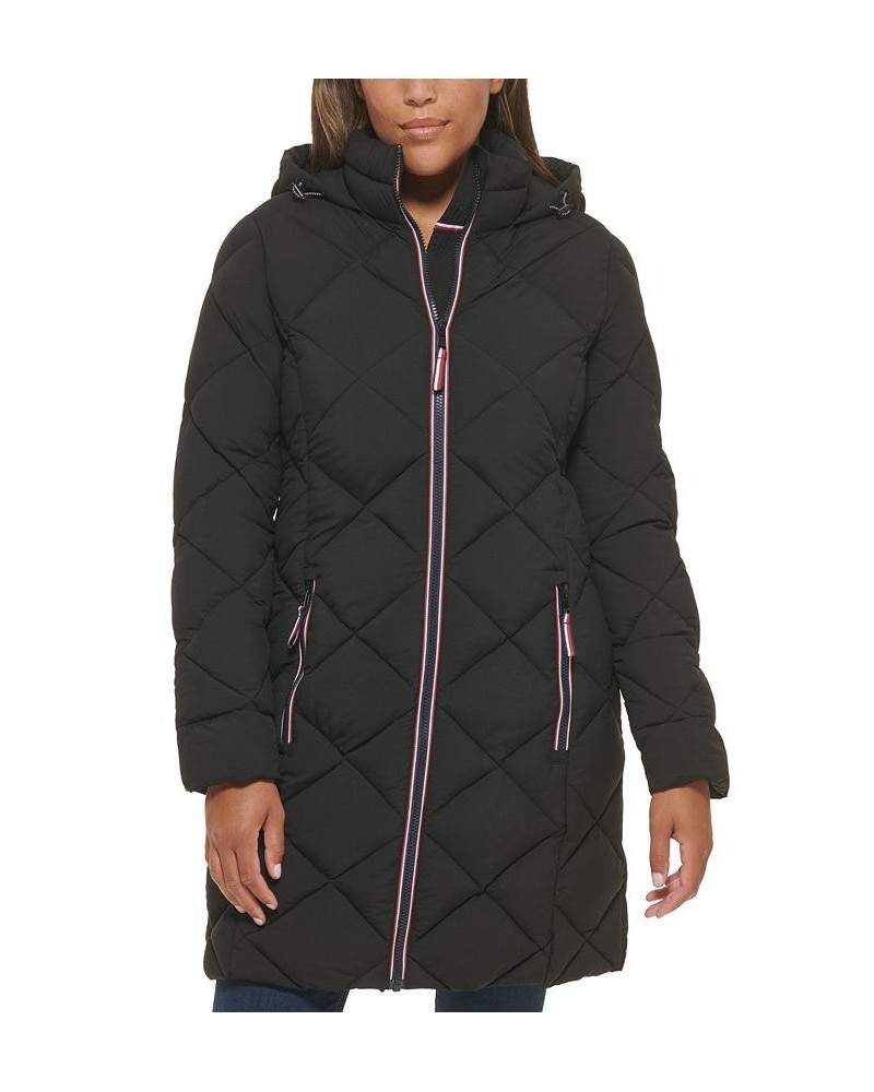 Women's Hooded Quilted Puffer Coat Black $46.50 Coats