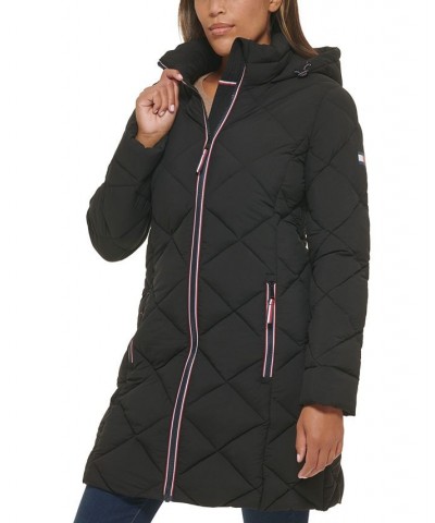 Women's Hooded Quilted Puffer Coat Black $46.50 Coats