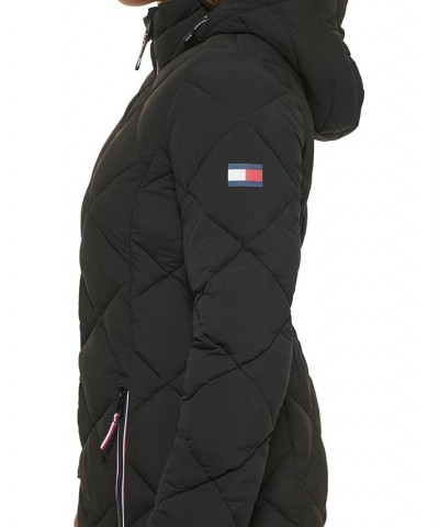 Women's Hooded Quilted Puffer Coat Black $46.50 Coats