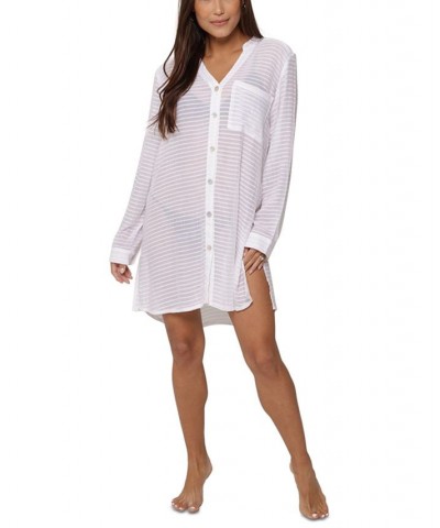 Women's Button-Front Long-Sleeve Shirt Cover-Up White $42.90 Swimsuits