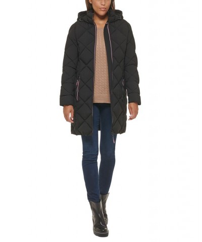 Women's Hooded Quilted Puffer Coat Black $46.50 Coats