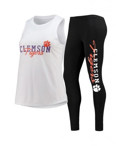 Women's White Black Clemson Tigers Tank Top and Leggings Sleep Set White, Black $30.55 Pajama