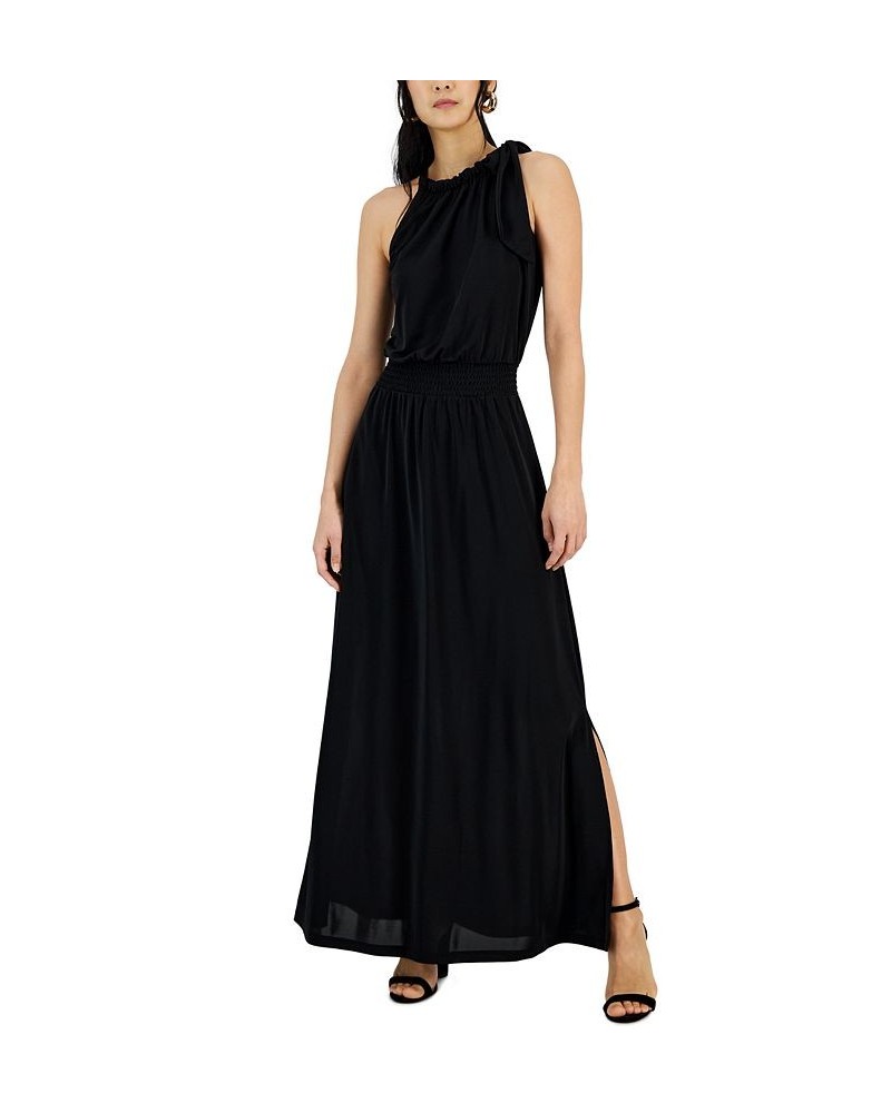 Women's Tie-Neck A-Line Dress Black $22.89 Dresses