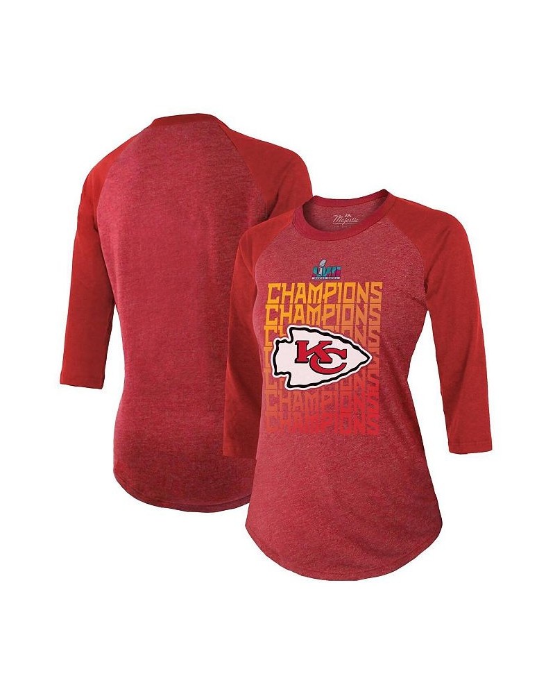 Women's Threads Red Kansas City Chiefs Super Bowl LVII Champions Voyage Tri-Blend 3/4 Sleeve T-shirt Red $29.40 Tops