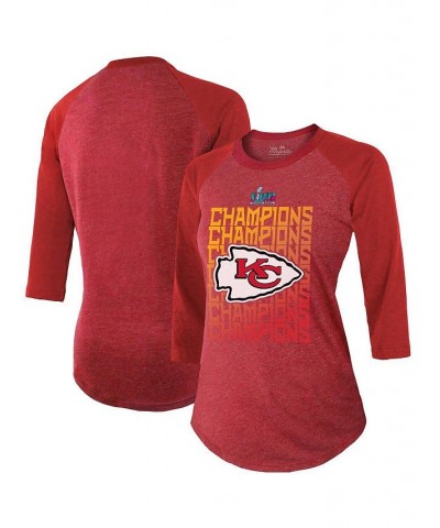 Women's Threads Red Kansas City Chiefs Super Bowl LVII Champions Voyage Tri-Blend 3/4 Sleeve T-shirt Red $29.40 Tops