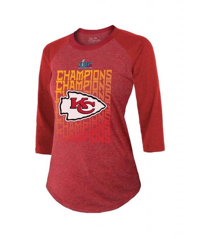 Women's Threads Red Kansas City Chiefs Super Bowl LVII Champions Voyage Tri-Blend 3/4 Sleeve T-shirt Red $29.40 Tops