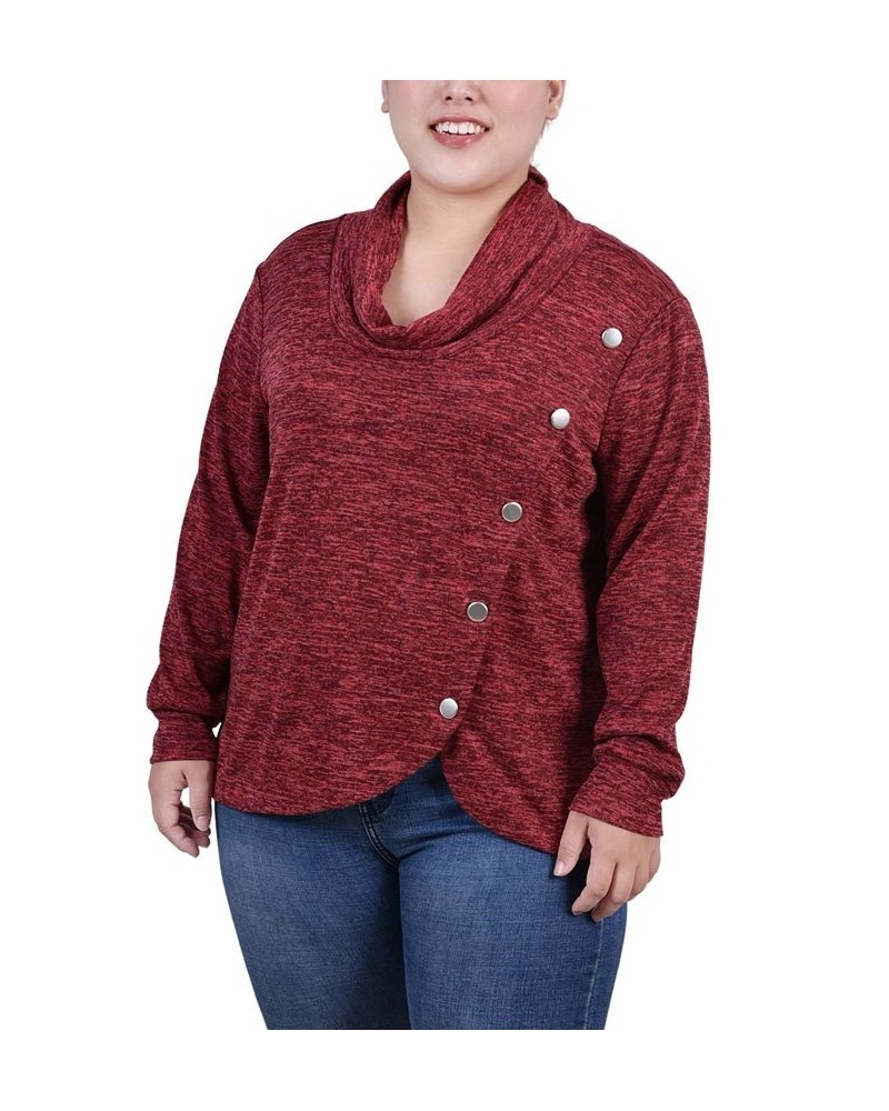 Plus Size Long Sleeve Overlapping Cowl Neck Top Red Enzoz $13.43 Tops