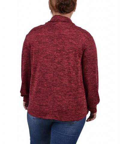 Plus Size Long Sleeve Overlapping Cowl Neck Top Red Enzoz $13.43 Tops